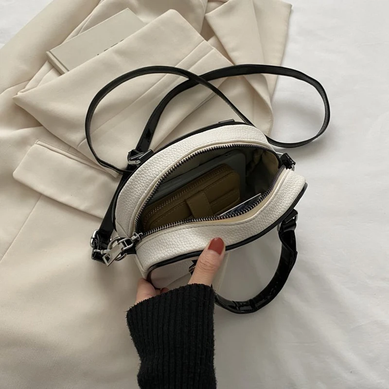 Fashion Circular Small Simple Top Handbags and Purses Retro Litchi Leather Women's Shoulder Bag Luxury Designer Crossbody Bags