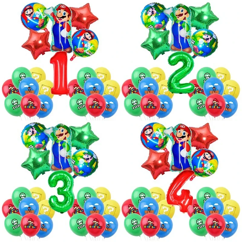 26Pcs Cartoon Super Mario Foil Balloon set Luigi Latex Balloons Wedding Party Decoration Girl Boy Birthday Globos balloons