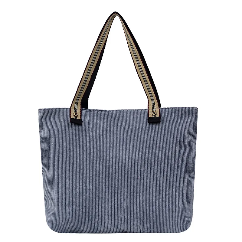 

Women Corduroy Tote Woven Cotton Straps Canvas Bag Striped Cloth Handbag Casual Shoulder Bags Ladies Zipper Purse Eco Books Bag