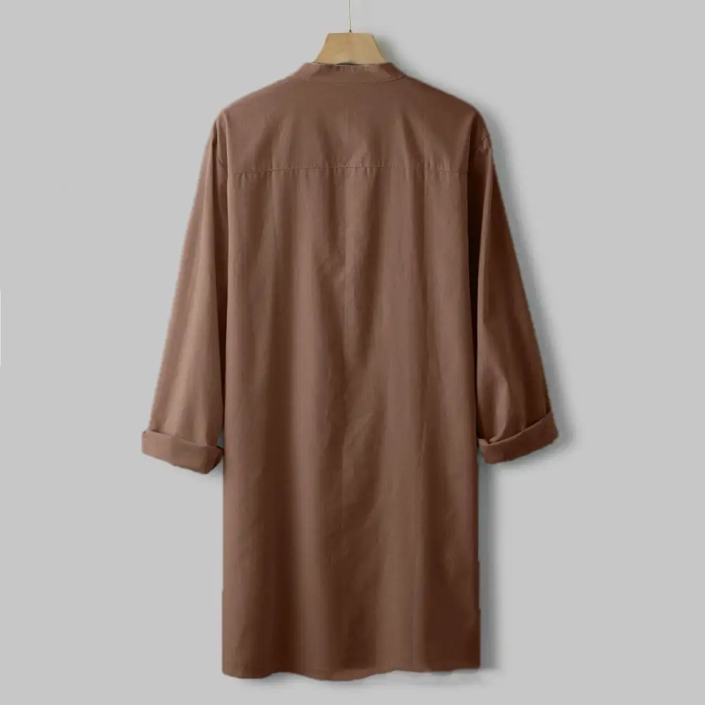

Men Stand Collar Shirt Vintage Men's Long Sleeve Cardigan with Stand Collar Split Hem Soft Breathable Stylish Spring/fall Top