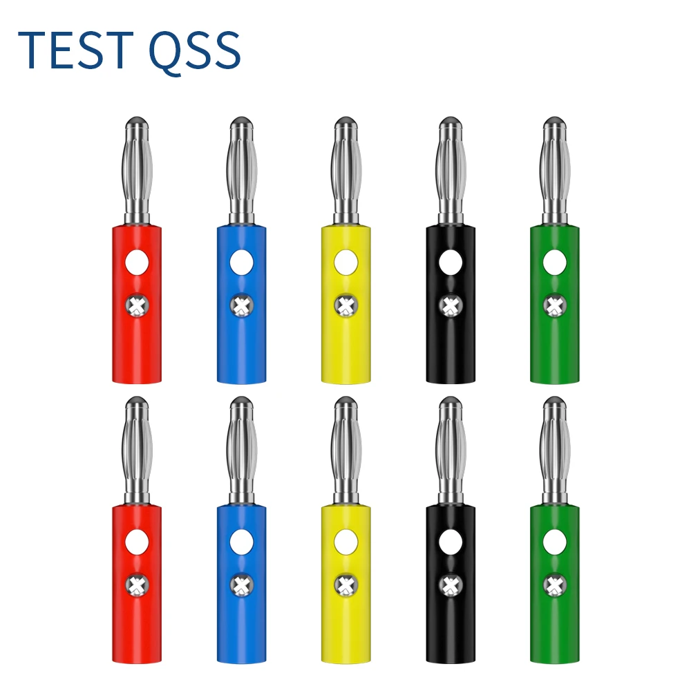 

QSS 10PCS 4MM Banana Plug Pin Audio Speaker Electrical Connector Screw Connect 5 Colors DIY Parts Q.10015