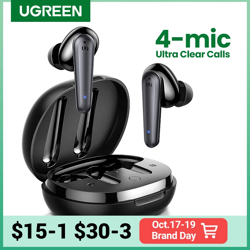 

UGREEN HiTune T1 Wireless Earbuds with 4 Mics TWS Bluetooth 5.0 Earphones True Wireless Stereo USB C Charging 24 Hours Playing