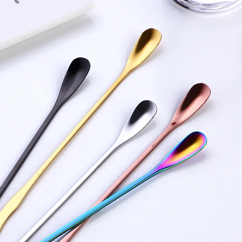 

New 1PC Stainless Steel Coffee Spoon With Long Handle Colorful Coffee Scoops Dessert Tea Spoon Kitchen Gadget Tool Tableware