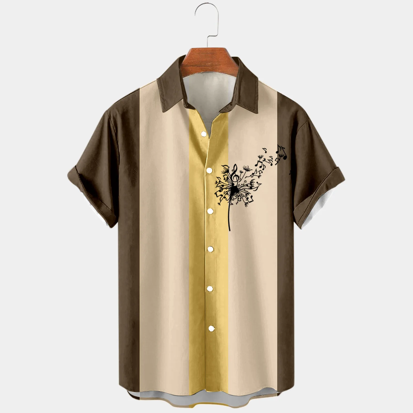 

Рубашка мужская с длинным рукавом, Гавайская Повседневная Свободная с музыкальным принтом, сорочка средней длины с отложным воротником и к...