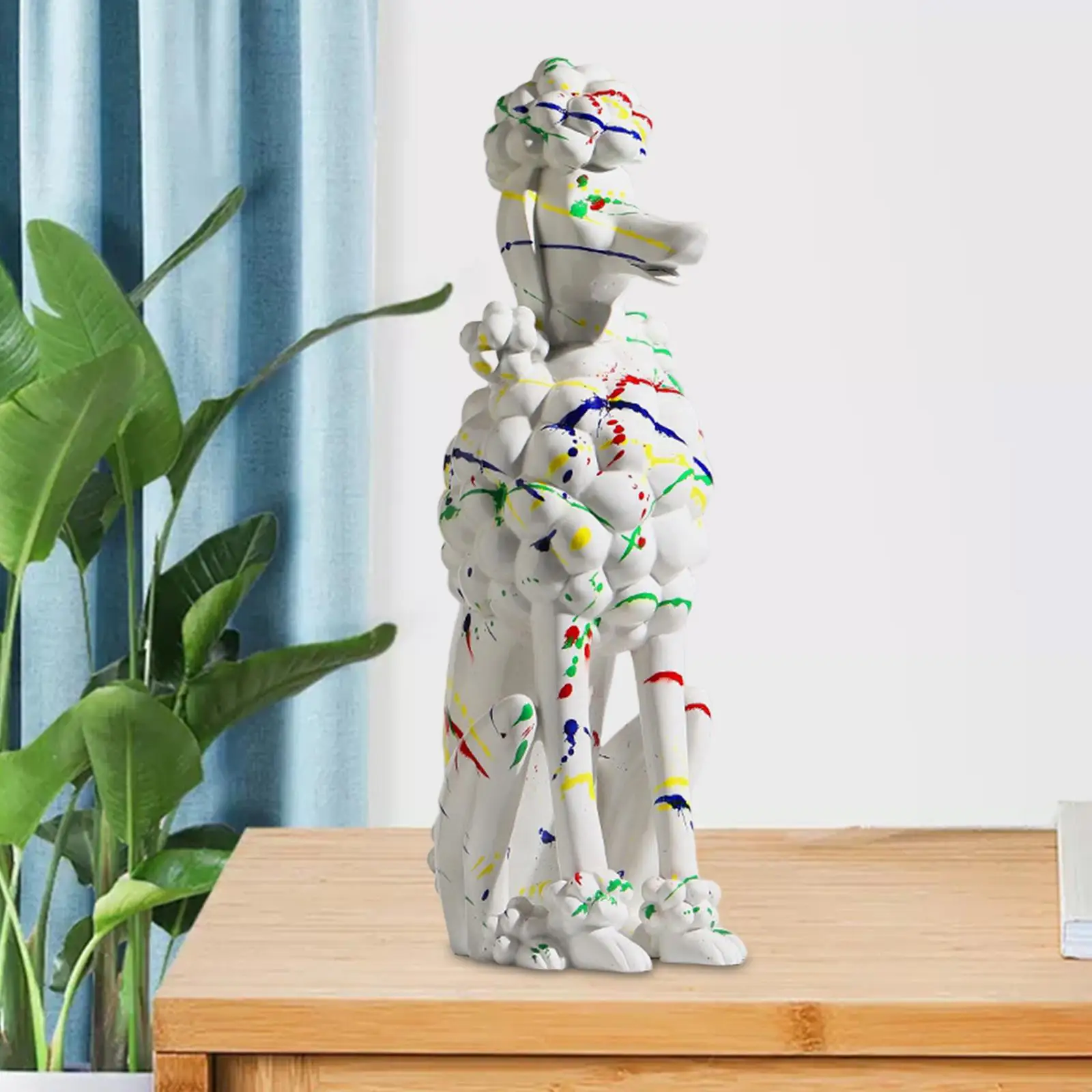 

Multicolor Dog Statue Graffiti Art Figurine for Cabinet Desktop Decoration