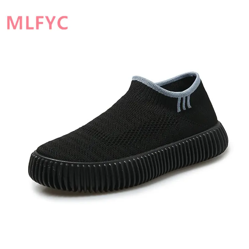 

2023 new fashion knitted casual men's women's shoes spring black versatile sneakers flat bottom round head female shoes