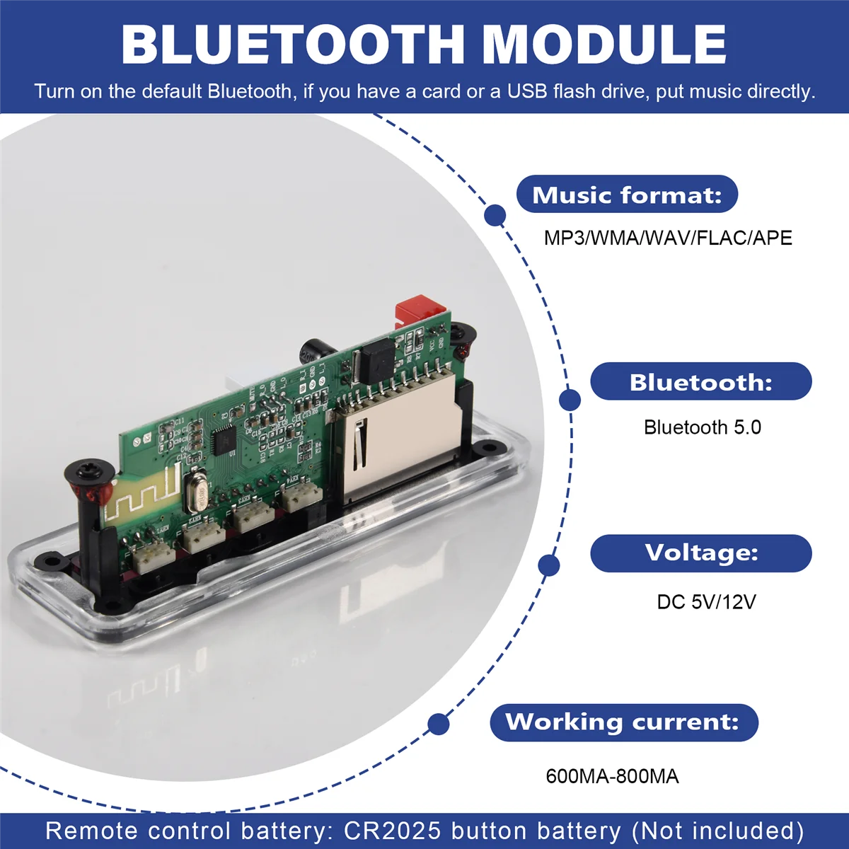 Плата аудиодекодера постоянного тока 5 В/12 В Bluetooth 0 аудиомодуль USB Aux Sd FM-радио без