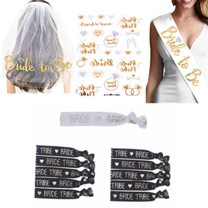 Золотая короткая свадебная фата для невесты пояс девичника вечеринки свадебный