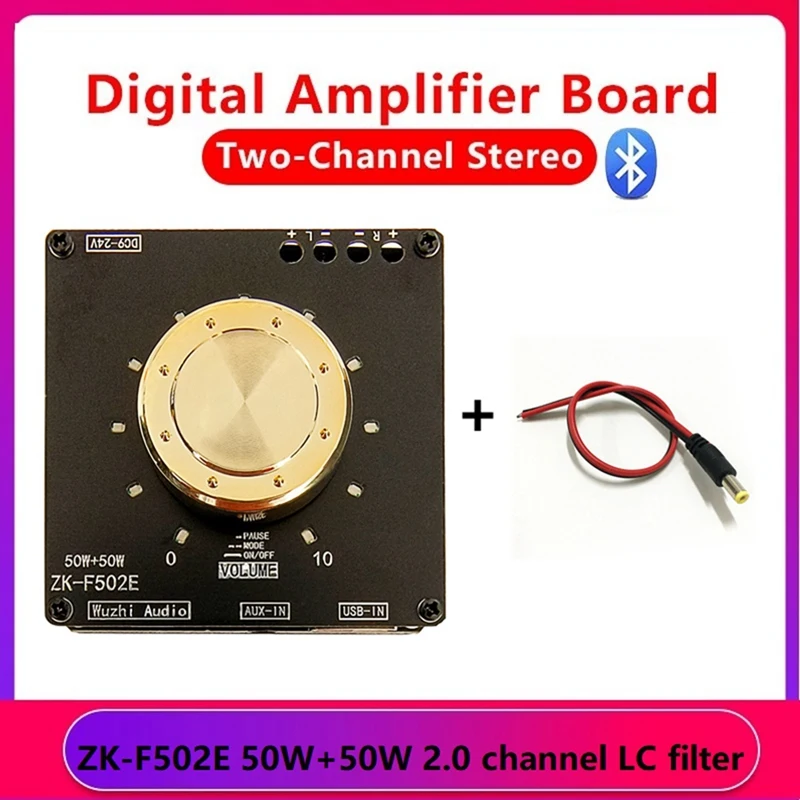 

1 Set With DC Cable ZK-F502E Bluetooth Amplifier Board BT5.1 50W+50W 2.0 Channel Bluetooth Amplifier Board