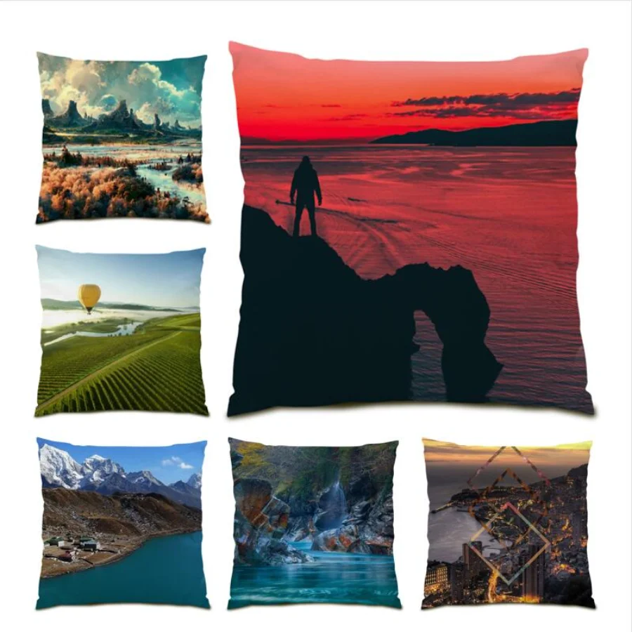 

Pillow Cover Snow Mountain River Landscape Throw Pillow Covers Square Decoration Home Cushion Cover 45x45 Bed Living Room E0815