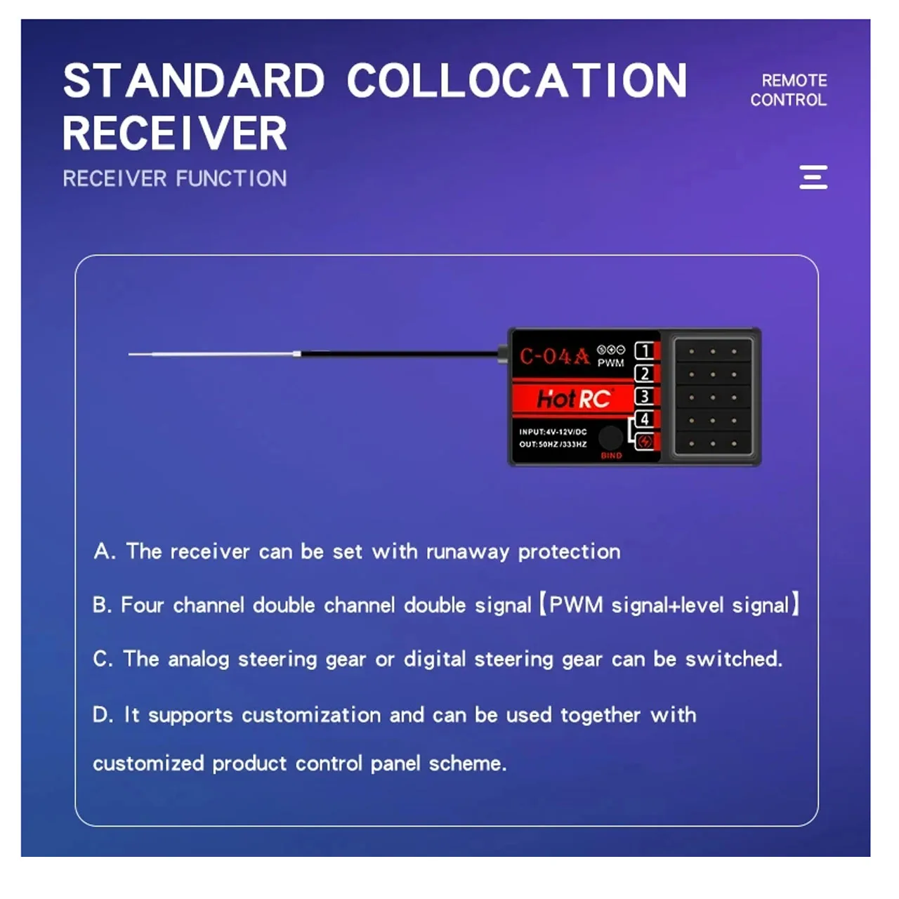 HotRC DS-4A 2 4G 4-канальный односторонний радиопередатчик с 4-канальным приемником для