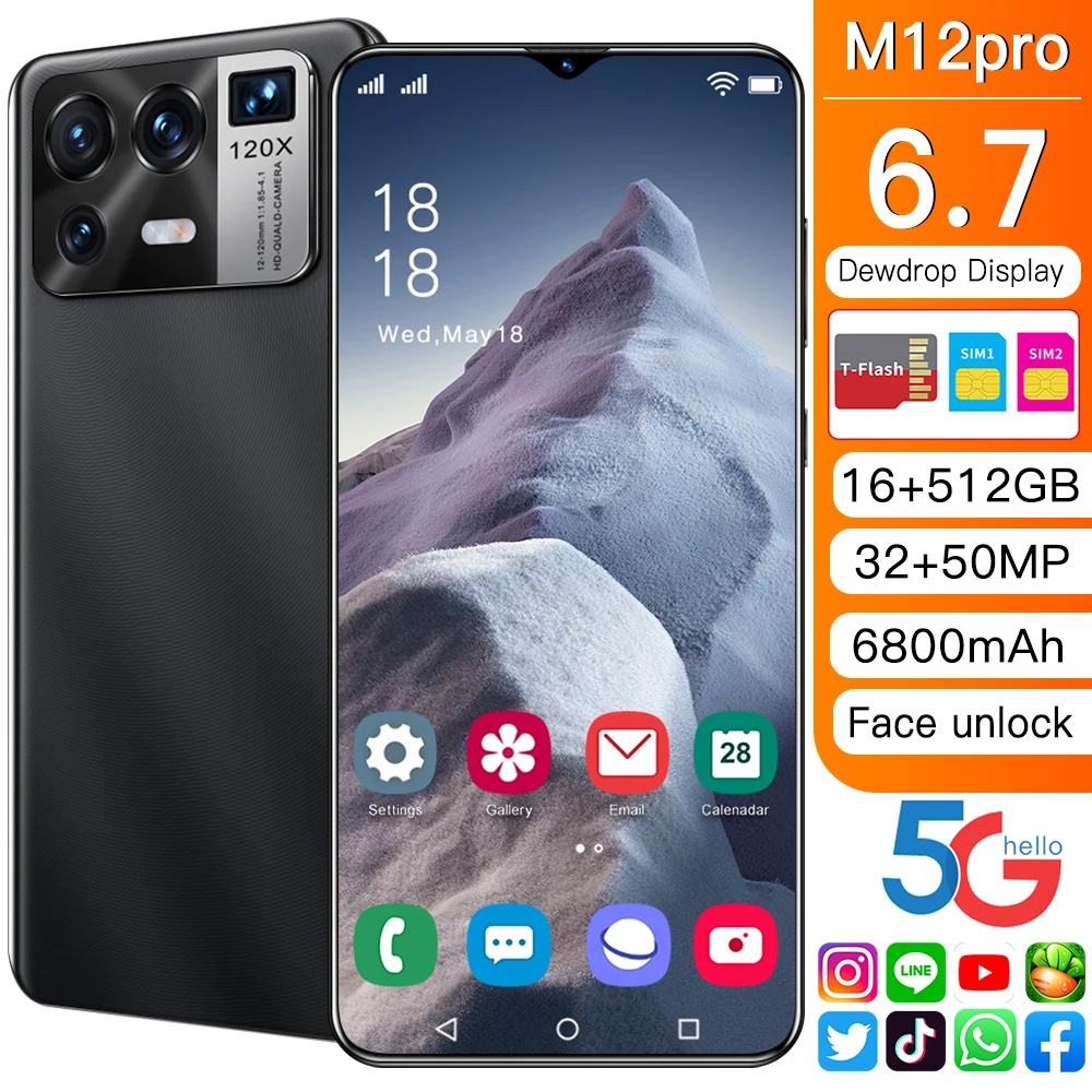 global version smartphone m12 pro 6 7inch mtk6889 android11 deca core 50mp 6800mah undefined mobile phones 5g celulares free global shipping