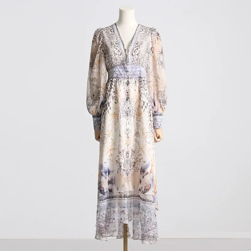 Новое весеннее женское платье темпераментное длинное с глубоким v-образным