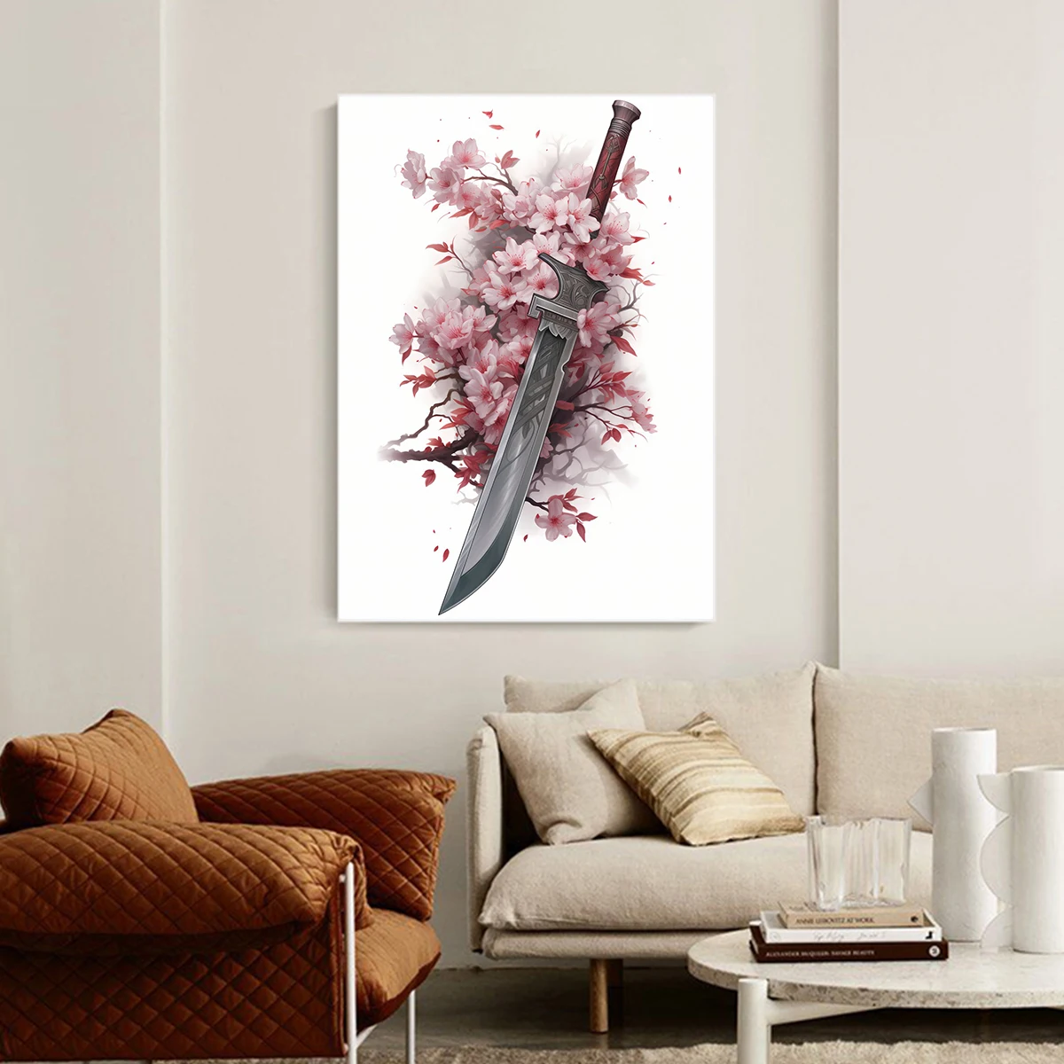 Японское поп-оружие эстетика красочное лезвие Сакура холст живопись Настенная