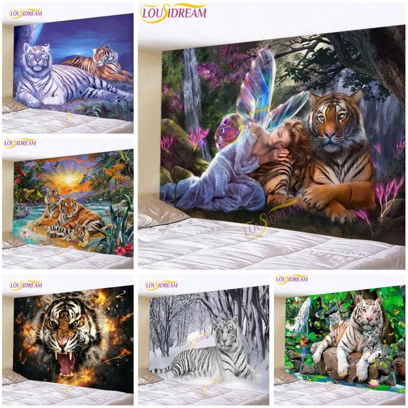

King of the Forest Tiger Art Tapestry Wall Hanging Hip Hop Style Home Dorm Wall for Summer Beach Towel Shawl Tablecloth Tapestry