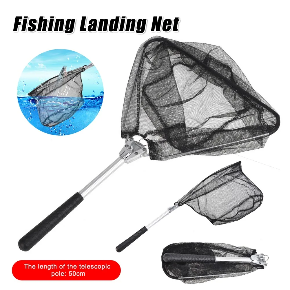 

50cm Collapsible Fishing Nets Aluminum Alloy Fishing Tools Small Mesh Folding Landing Net Pole Casting Network Trap for Fishing