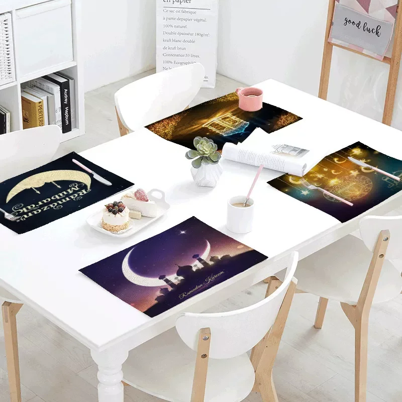 

2022 Linen Placemat Eid Mubarak Decoration Muslim Mosque Decorative Supplies Baby Shower Decor