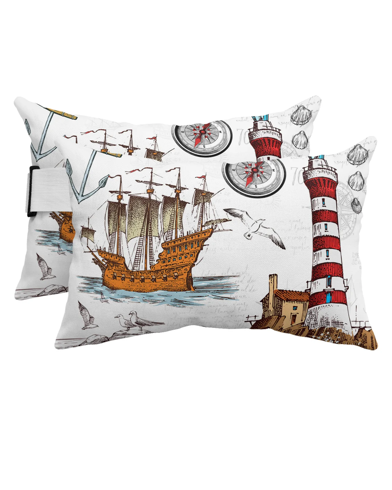 

Ancient Lighthouse Sailing Ship Waterproof Pillow With Insert Adjustable Elastic Lounge Chair Recliner Head Lumbar Travel Pillow