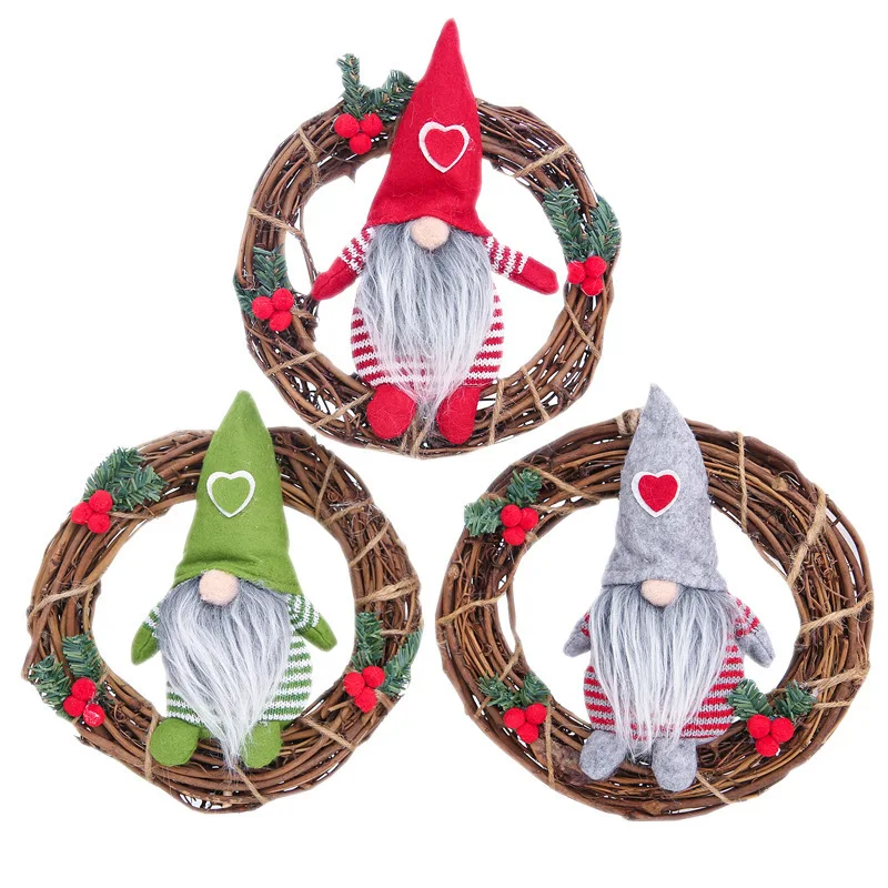 

Handmade Tomte Santa Gnome Plush on Rattan Wreath-Scandinavian Nordic Nisse Santa Elf Gnome Doll Xmas Home Decorations Ornaments