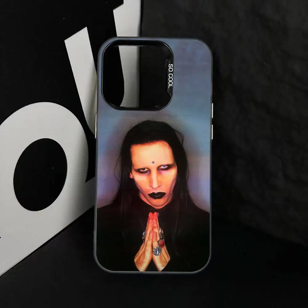 Фото Чехол для телефона S-Singer M-Marilyn M-Manson для iPhone 17, 16, 15, 14, 13, 12, 11 Plus, Pro Max, XS, цветной серебристый чехол-накладка №4