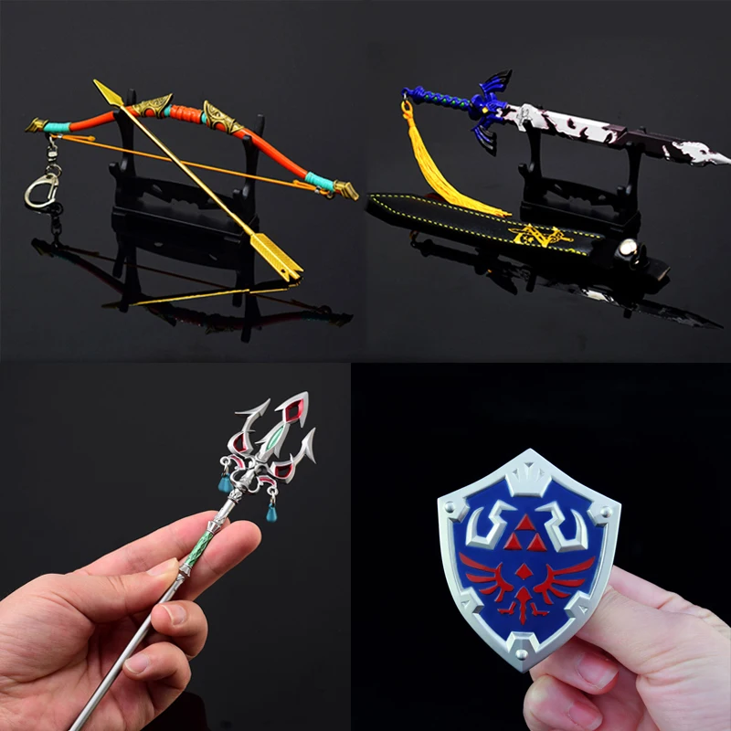 

New 15 StylesZelda Legend Kingdom Tears Weapon 22cm Hero Master Sword Hailia Shield Sacrificial Gun Metal Keyring Toy Fan Gift