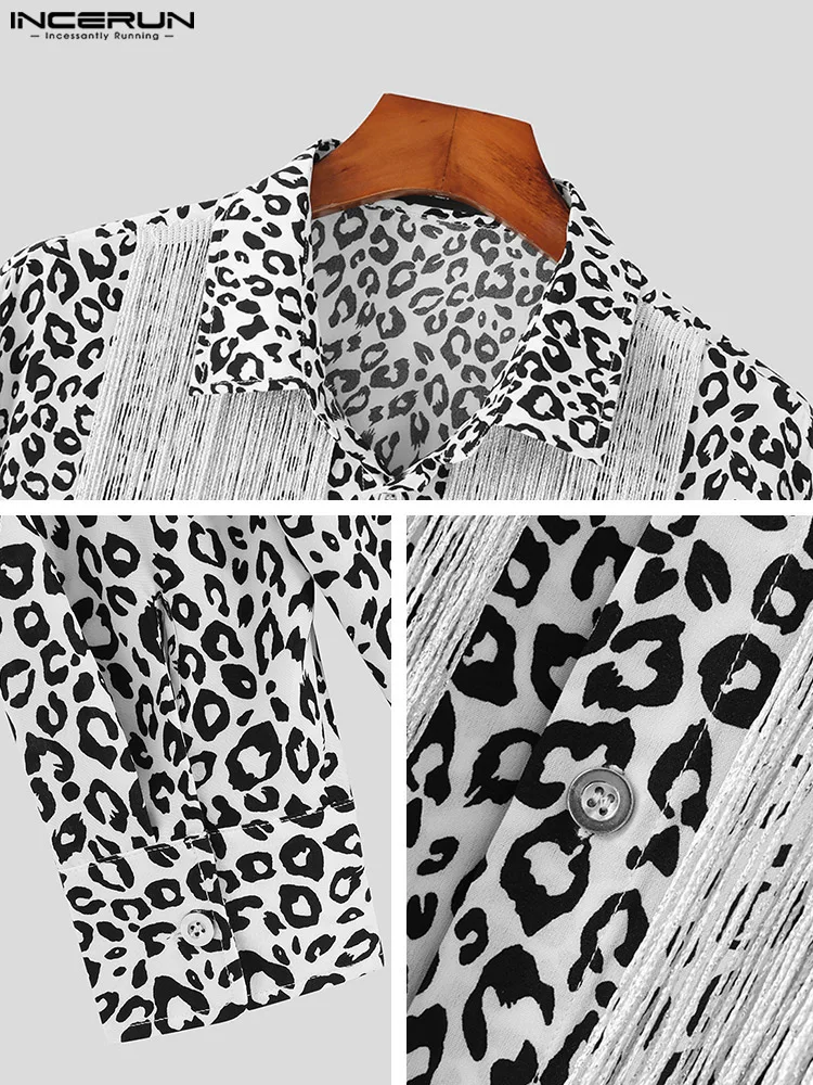 Fashion Casual Style Tops INCERUN Handsome Men's Leopard Printing Blouse Streetwear Male Fringed Long-sleeved Shirts S-5XL 2022