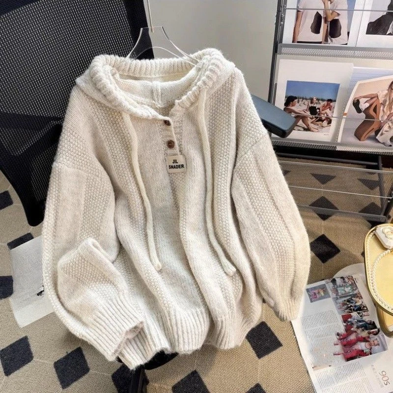 Осень-зима свободный свитер с капюшоном женский мягкий восковой вязаный джемпер