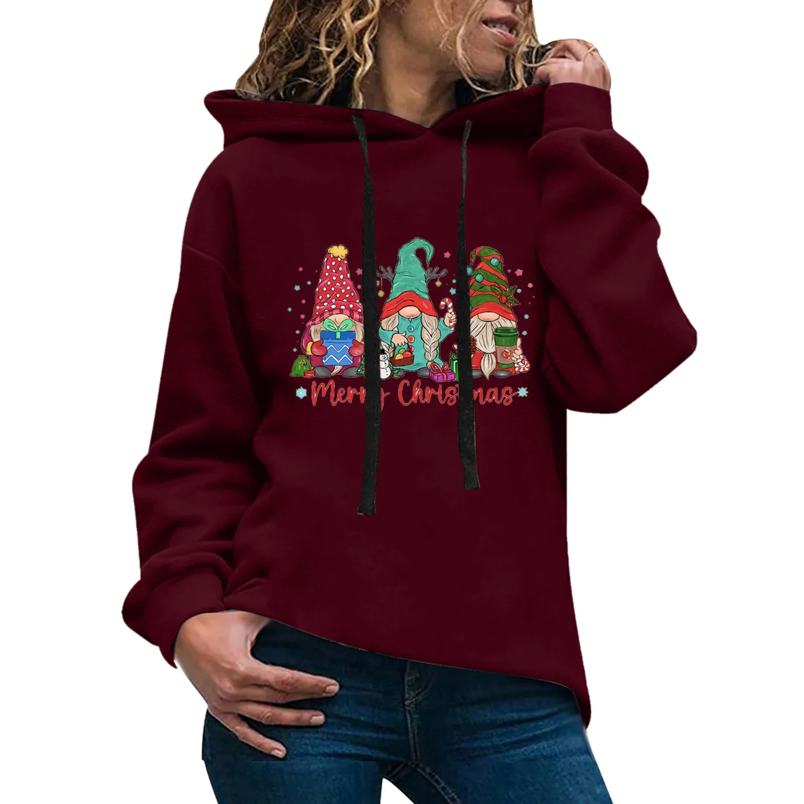 

Women Casual Winter Funny Solid Color Hoodie Christmas Print Sweatshirt Womens Hoodies
