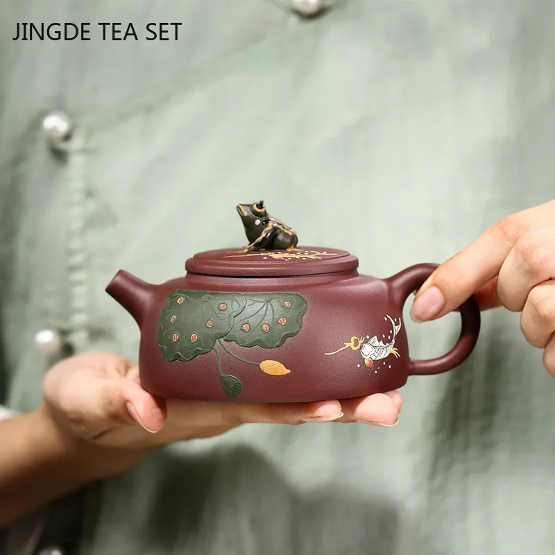 

Yixing Purple Clay Frog Teapot Raw Ore Zhu Mud Creative Tea Pot Customized Filter Beauty Kettle Chinese Tea Sets Supplies 210ml