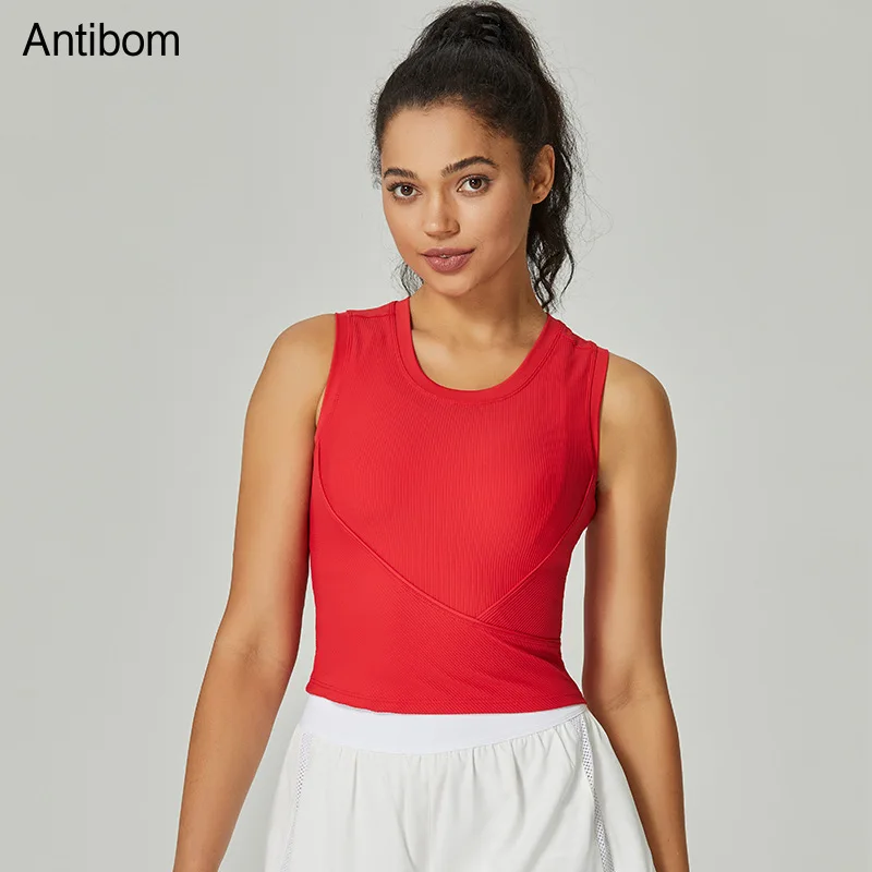 

Antibom Solid Elastic Thread Sports Bra Women's Sweat-absorbing Yoga Tank Top Fitness Sleeveless Tank Top