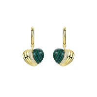 silvology real 925 sterling silver natural malachite heart drop earrings for women color separation earrings trend fine jewelry