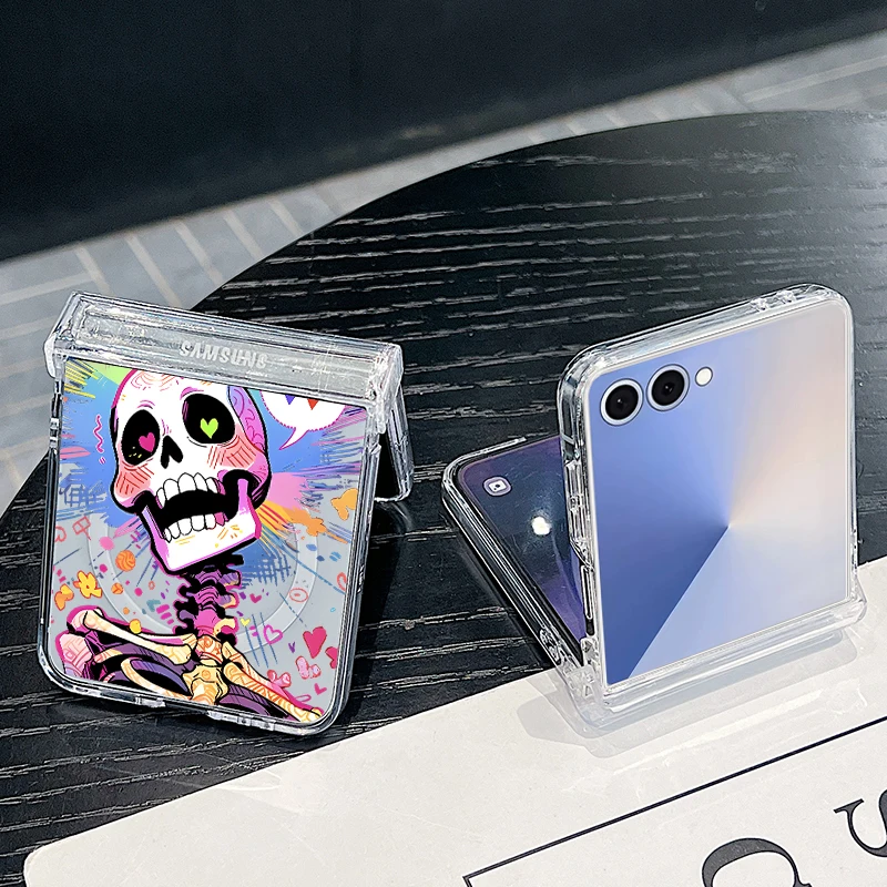 Фото Милый магнитный чехол для телефона с рисунком черепа для Samsung Galaxy Z Flip 7 FE 7 6 5 4 5G Flip7 Flip6 Flip5, жесткая задняя крышка для Magsafe №4