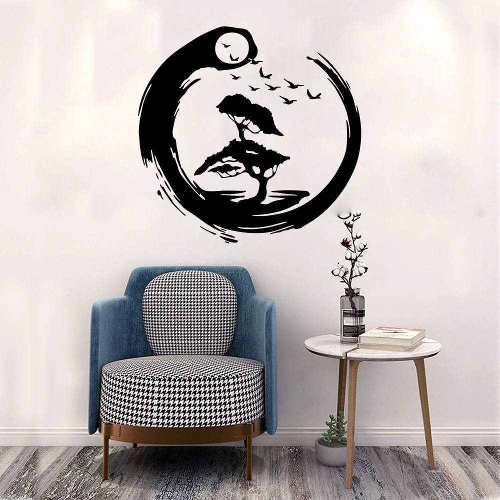 

Large Yoga Tree Enso Circle Zen Symbol Wall Sticker Studio Spa Moon Nature Emblem Meditation Wall Decal Vinyl Decor