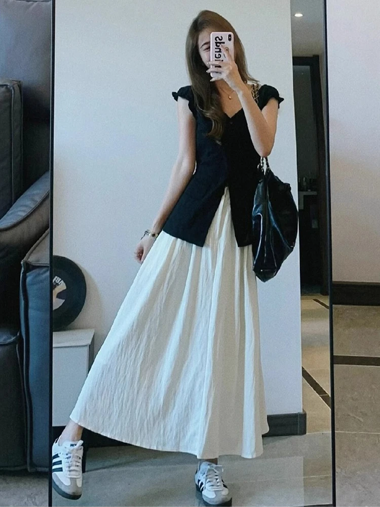 French sle First Love White Full Body Dress Summer 2024 New Women clothes Small Cake Half Long dress Set