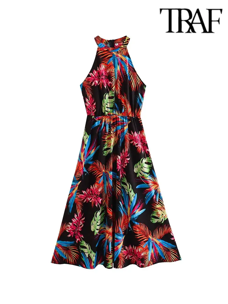 

TRAF Summer Halter Dress Women Fashion Slim A-Line Long Maxi Dresses Ladies Sleeveless Sundress Holiday Vestidos