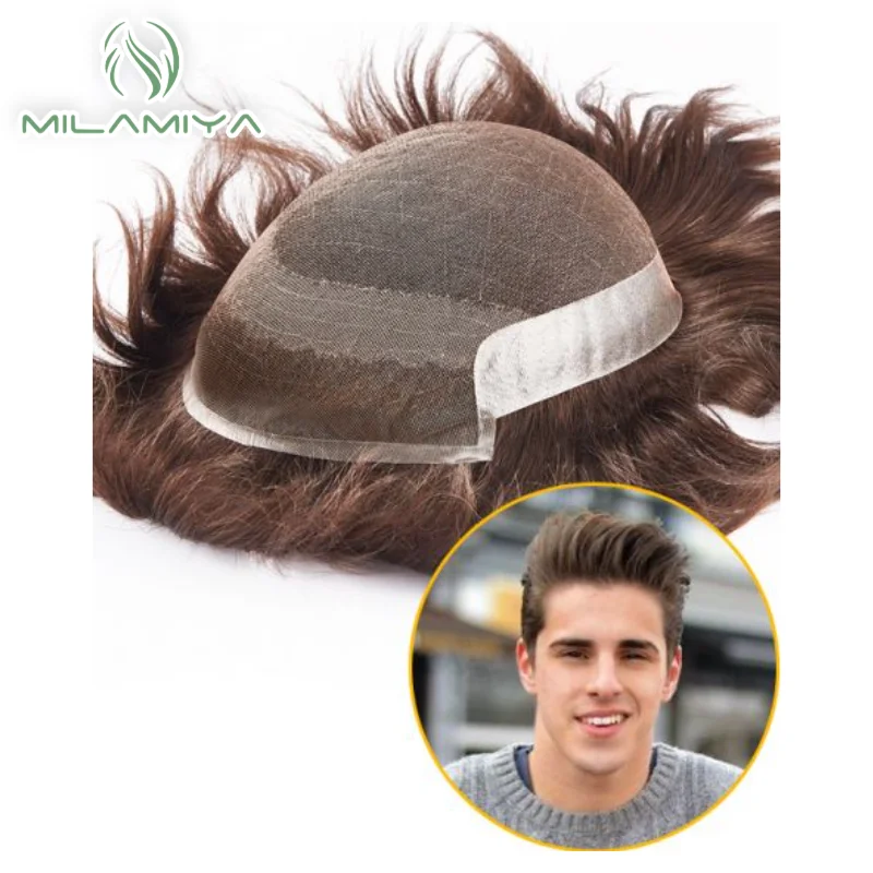 

New OCT- Men Toupee Lace PU Base Toupee Wig For Men 130% Density Man Wigs Male Human Hair Prosthesis for Men System Unit