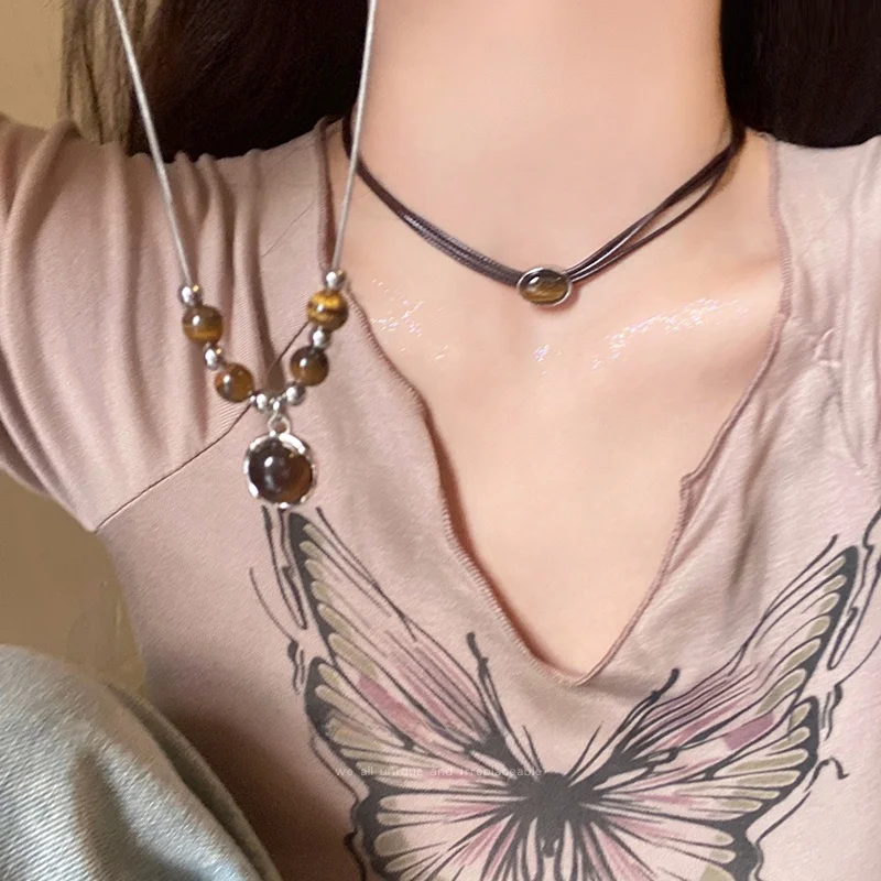 Maillard Tiger Eye Stone двухслойное ожерелье женское осенне-зимнее легкое роскошное в