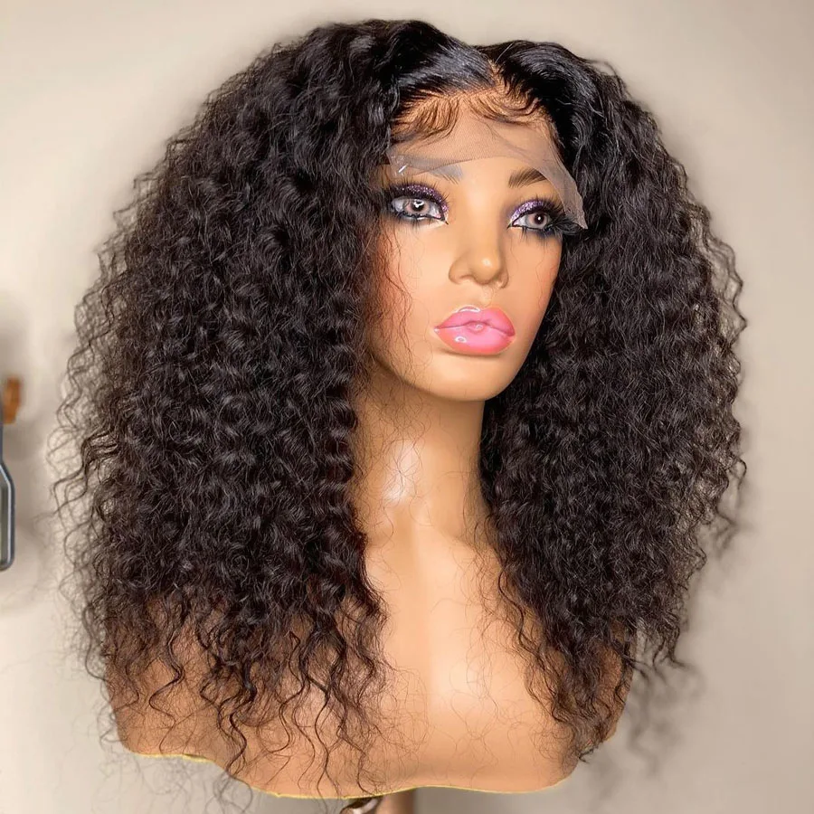 26Inch 180%Density Long Kinky Curly Synthetic Lace Front Wig For Women With Baby Hair Heat Resistant Fiber Hair Daily Wear Wig