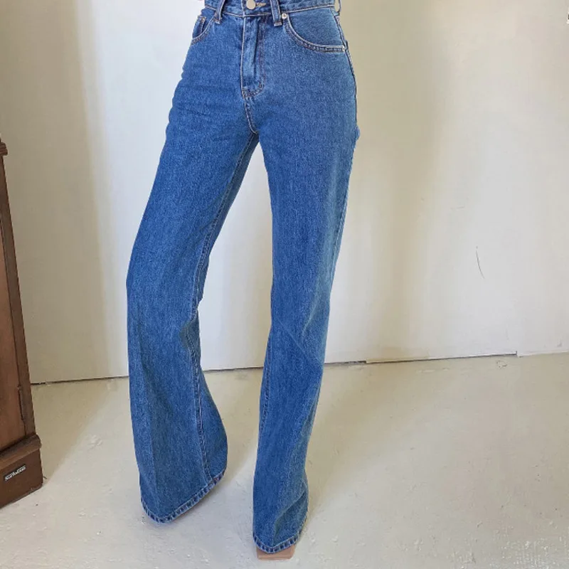 

Casual Loose Straight Women Jeans Pants High Waist Pockets Female Wide Leg Denim Trousers Autumn