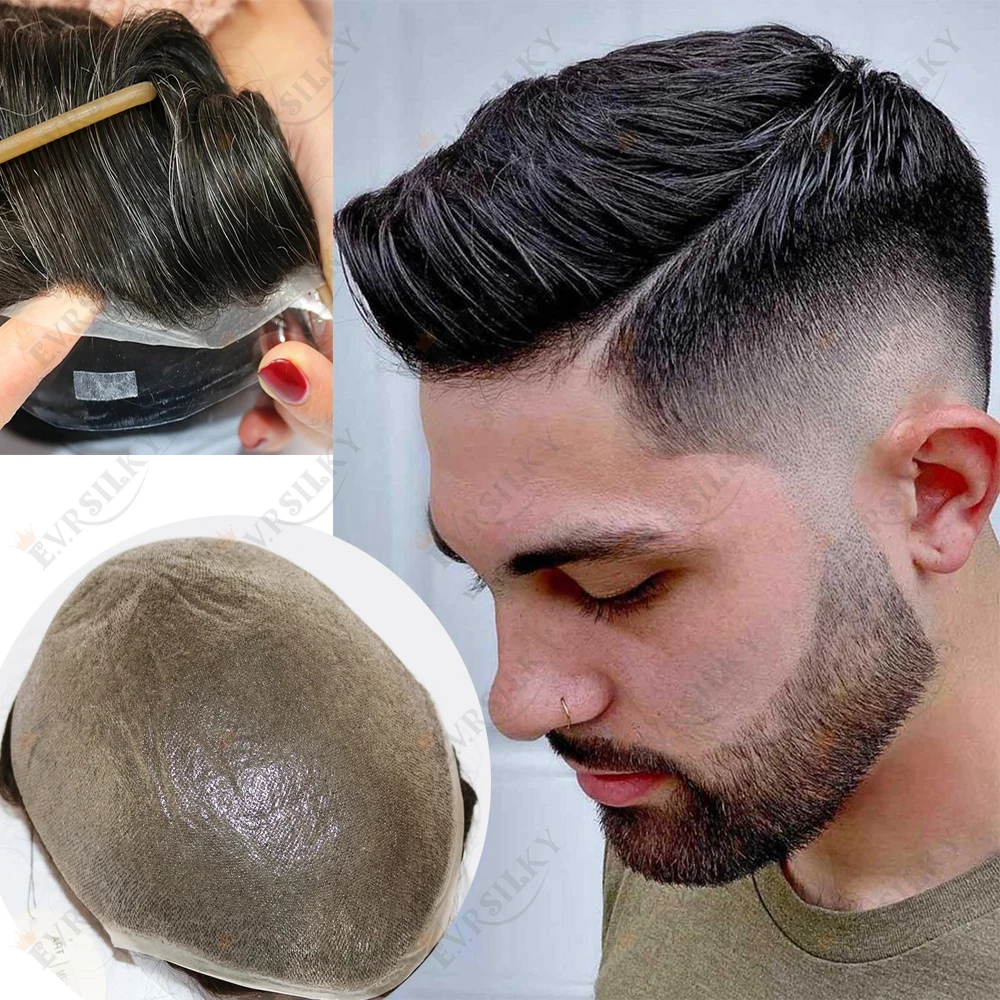 

Vlooped 0.03mm Thin Men Toupee With Skin Base Human Hair Replacement Systems Natural Hairline Remy Hair Wigs Capillary Prothesis