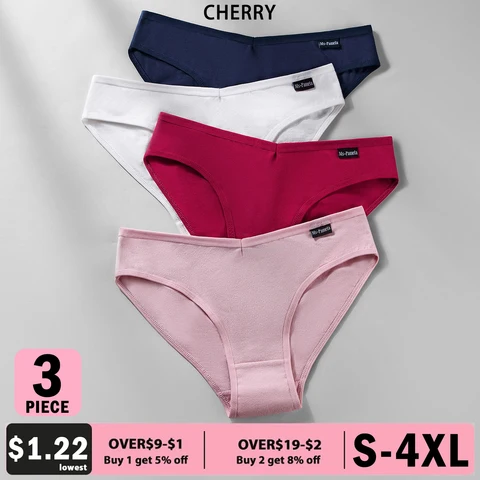 3PCS Women Cotton Panties Large Size Female Underwear Solid Color Briefs Underpants Ladies Cotton Panty Lingerie  M-4XL