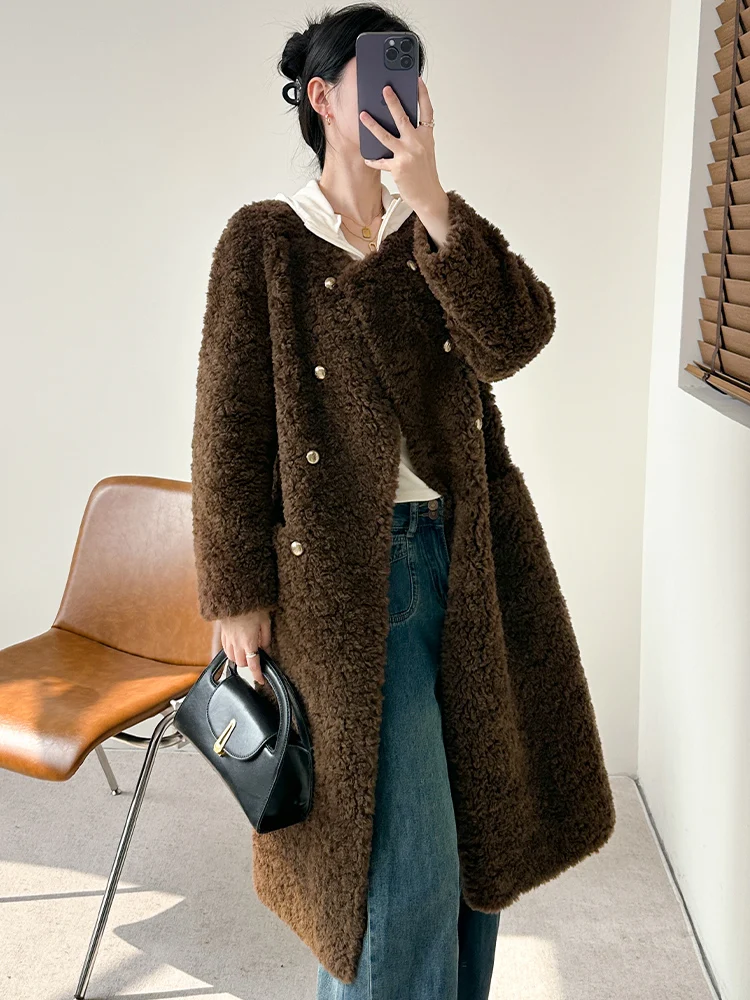 Пальто из натуральной овечьей шерсти женская верхняя одежда на меху зима 2024