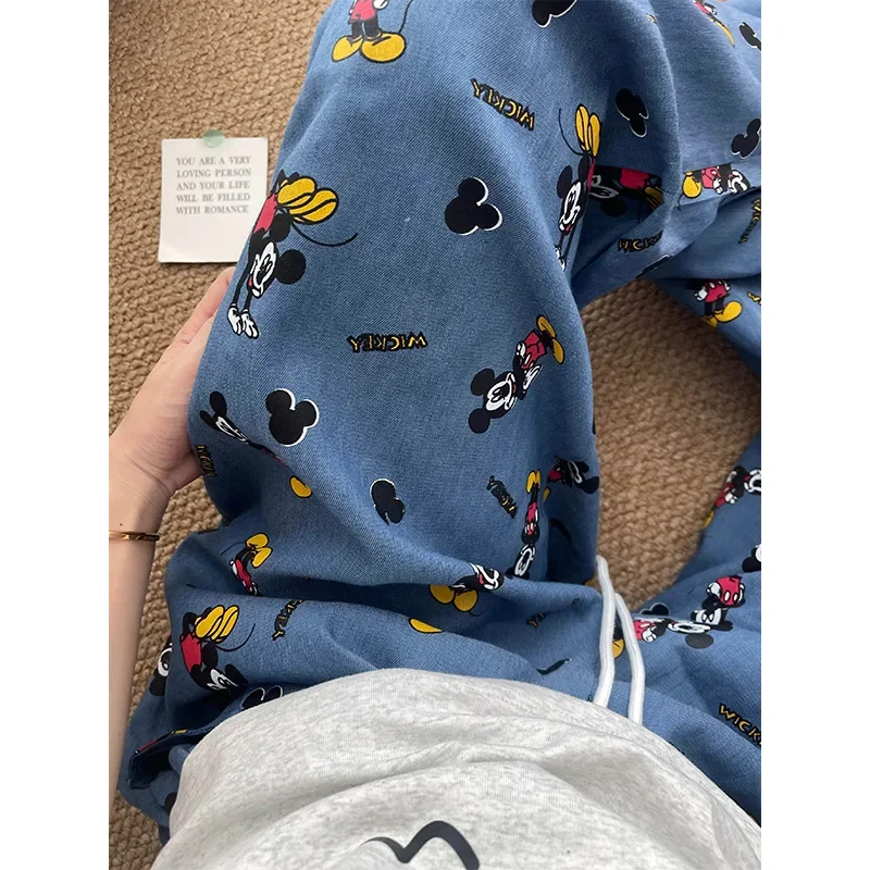 Осенние брюки Disney с Микки Маусом Длинная женская пижама шелковая женские