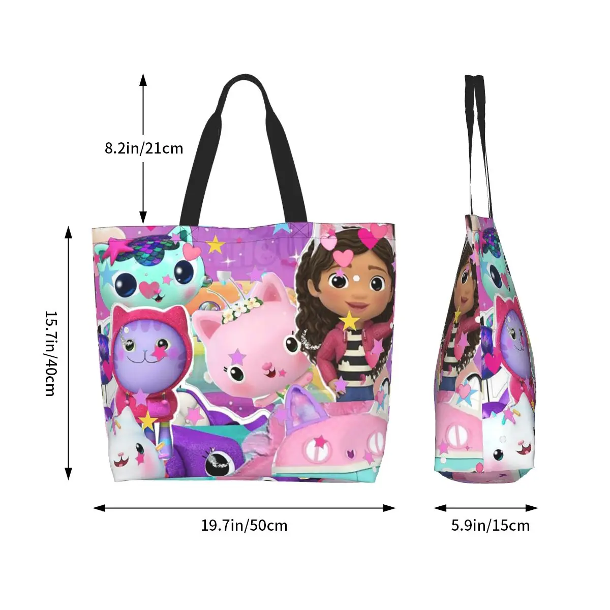 Фото Сумка-шоппер Gabbys Dollhouse Nordic Gabby Cat Pandy Paws, холщовая, большая вместимость, на плечо, для покупок и продуктов №3