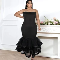 women party dresses 2022 summer sexy tube top sleeveless stitching see through mesh banquet dress large ladies long prom dress