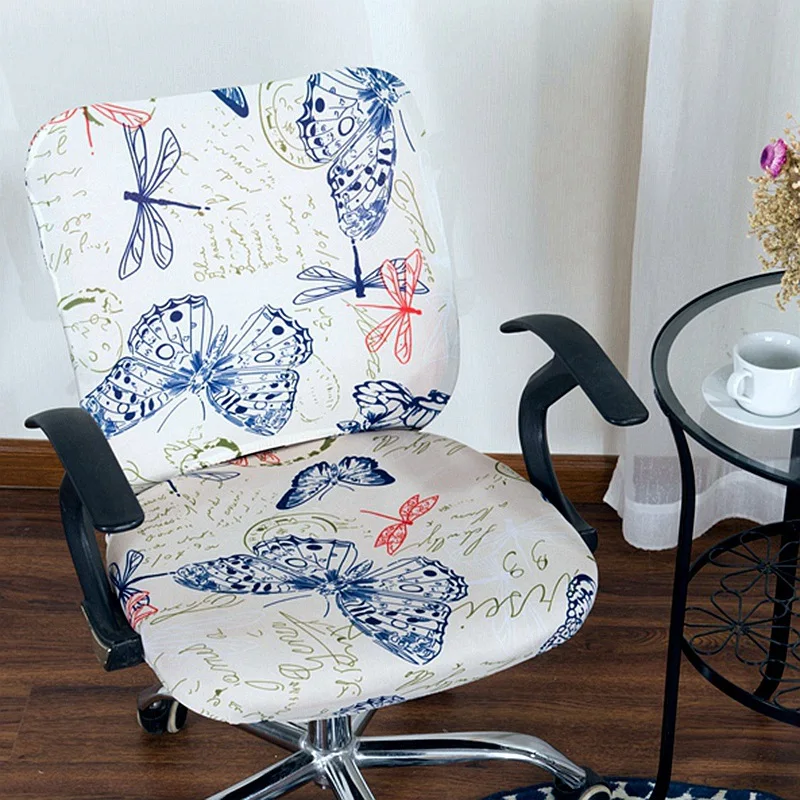 Floral Pattern Stretch Spandex Chair Cover Dust-proof Computer Swivel Chair Cover Home Office Chair Suite Room Decoration