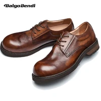 us size mature male retro big round toe leather shoes british style thick bottom handmade businessman casual luxury oxfords