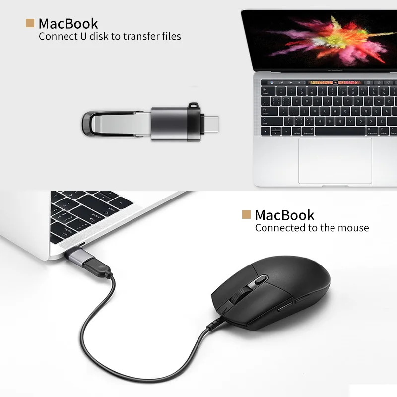 Фото Переходник USB C OTG, адаптер USB 3,0 на Type C для MacbookPro Xiaomi Huawei Mini USB, переходник Type-C OTG №5