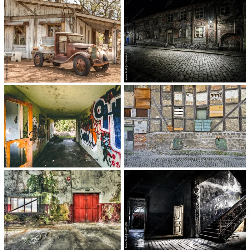 

Vintage Shabby Interior Building Wall Photo Background Old Stairway Corridor Halloween Photography Studio Props 22819 PJ-03