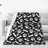 Cute Dog Paw Blanket Cover Flannel Bones Pattern Super Soft Throw Blankets for Home Couch Bed Rug